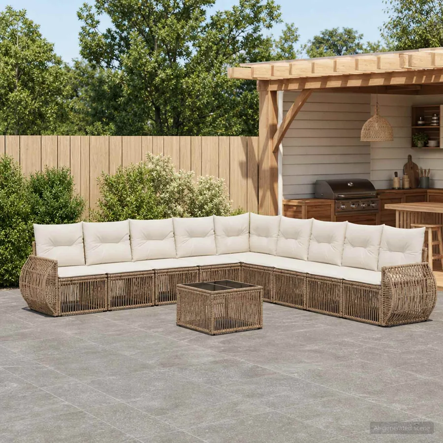 Ensemble de canapé de jardin 10 pcs Beige et blanc crème
