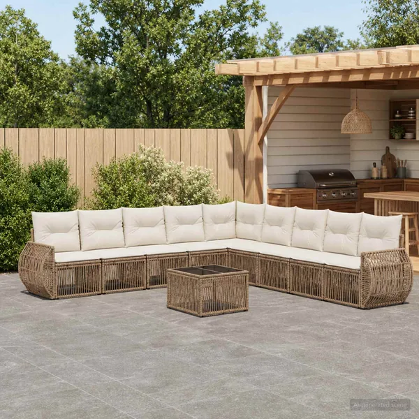 Ensemble de canapé de jardin 10 pcs Beige et blanc crème