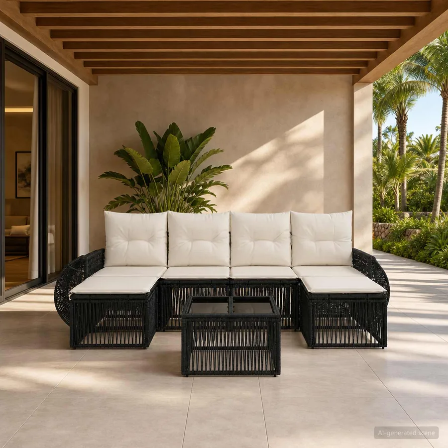 Ensemble de canapé de jardin 7 pcs Noir et blanc crème