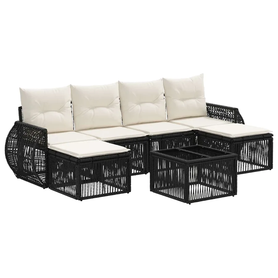 Ensemble de canapé de jardin 7 pcs Noir et blanc crème - 2