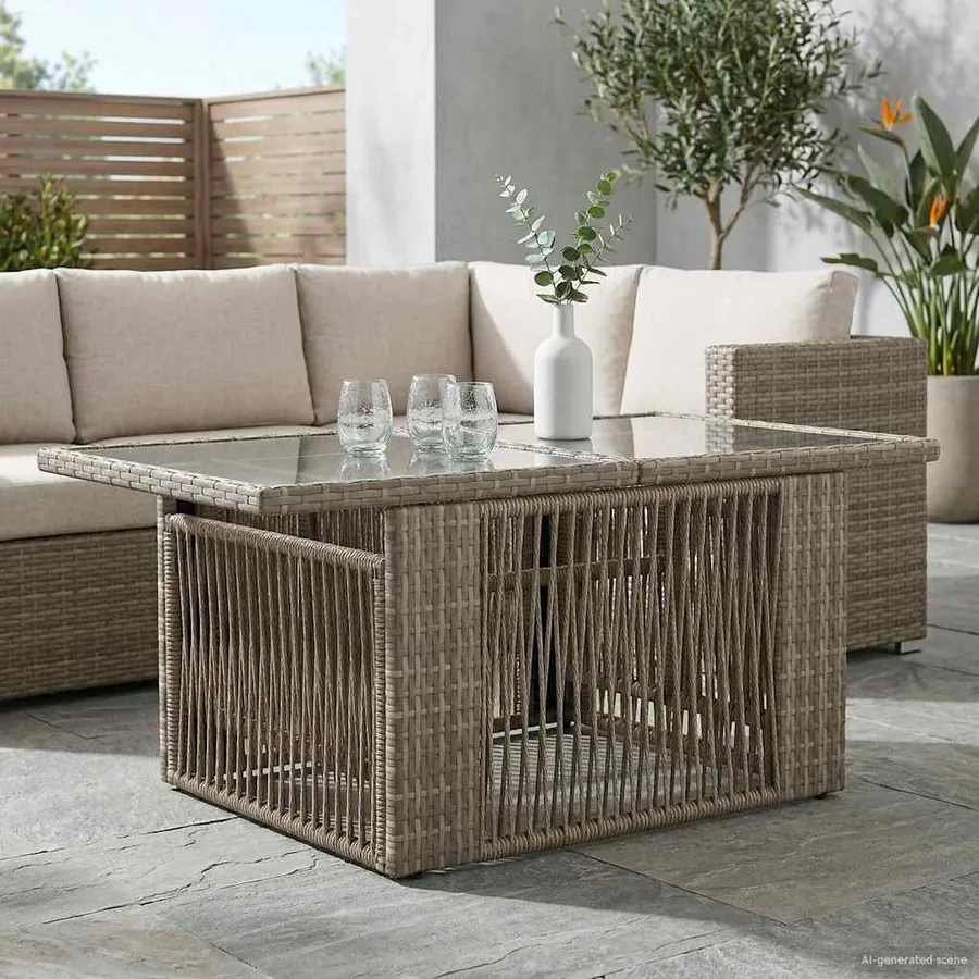 Table de Jardin Gris 100 x 55 x 37 cm Rattan PE et Verre