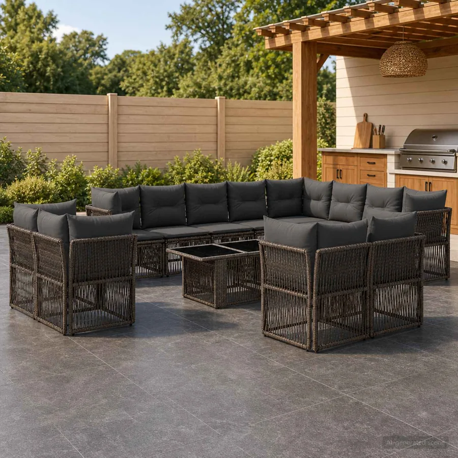 Ensemble de canapé de jardin 13 pcs Gris polyrotin