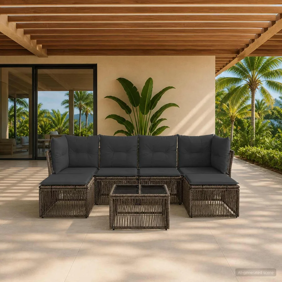 Ensemble de canapé de jardin 7 pcs Gris polyrotin
