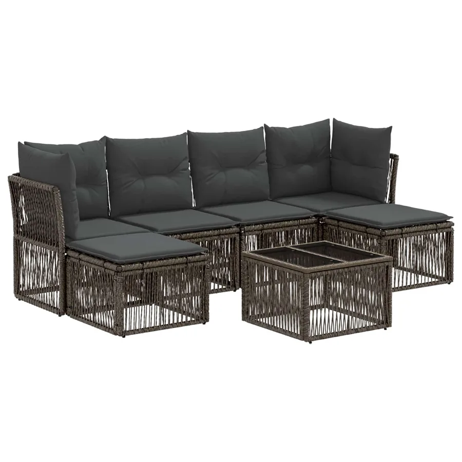 Ensemble de canapé de jardin 7 pcs Gris polyrotin - 2