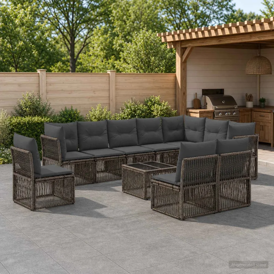 Ensemble de canapé de jardin 11 pcs Gris polyrotin