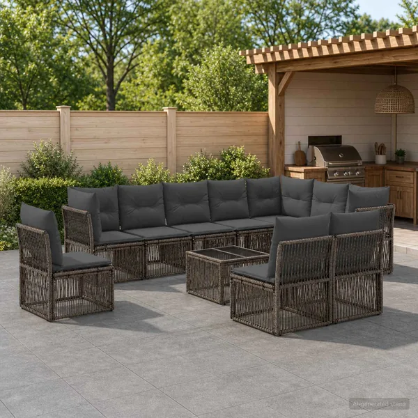 Ensemble de canapé de jardin 11 pcs Gris polyrotin
