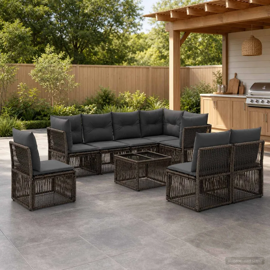 Ensemble de canapé de jardin 9 pcs Gris polyrotin