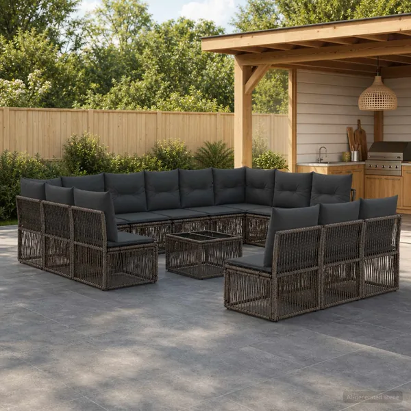 Ensemble de canapé de jardin 14 pcs Gris polyrotin
