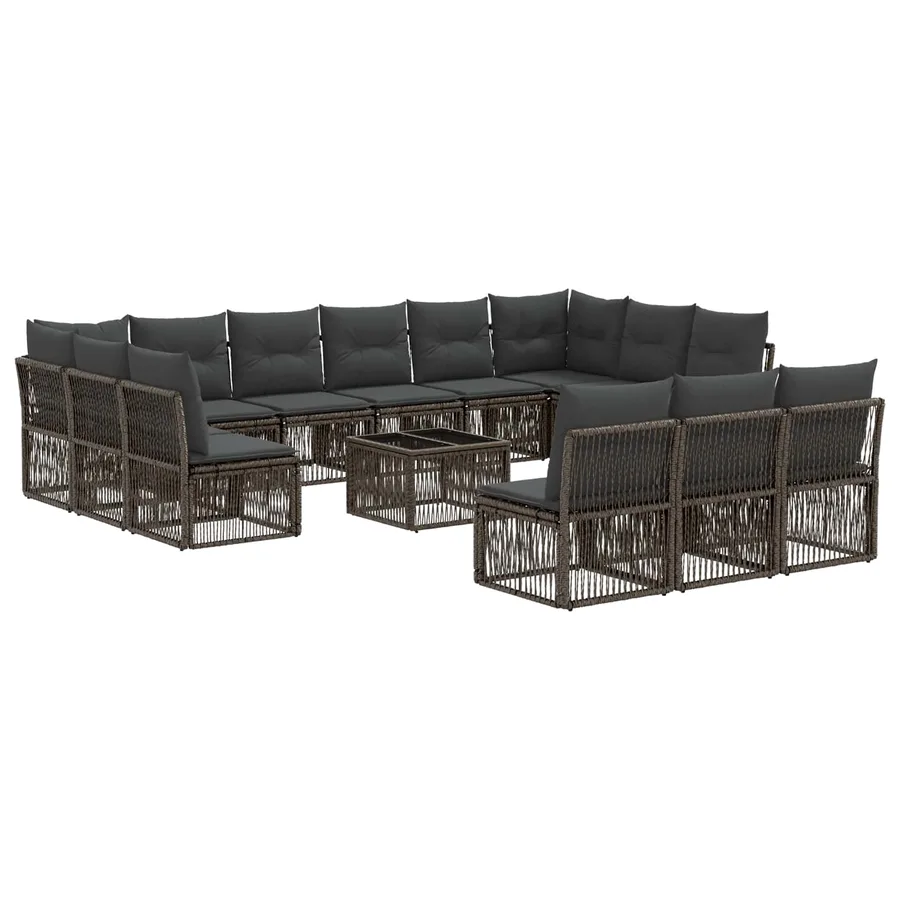 Ensemble de canapé de jardin 14 pcs Gris polyrotin - 2