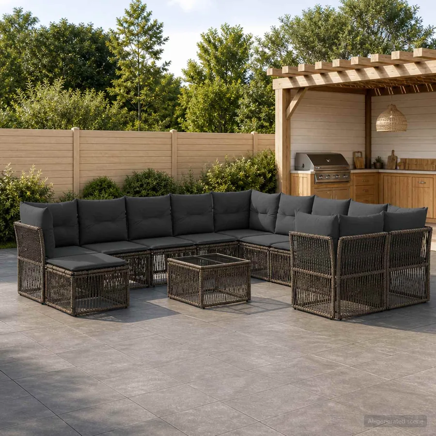 Ensemble de canapé de jardin 12 pcs Gris polyrotin