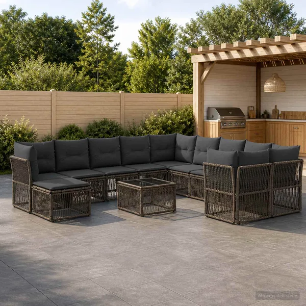 Ensemble de canapé de jardin 12 pcs Gris polyrotin
