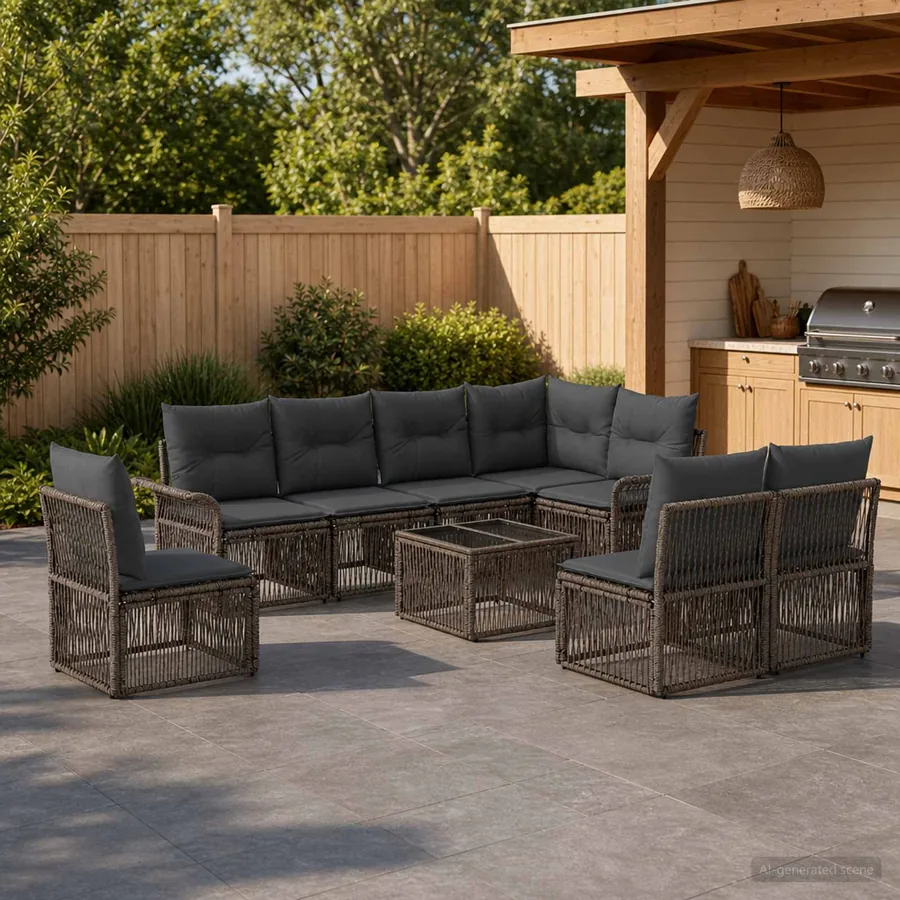 Ensemble de canapé de jardin 9 pcs Gris polyrotin
