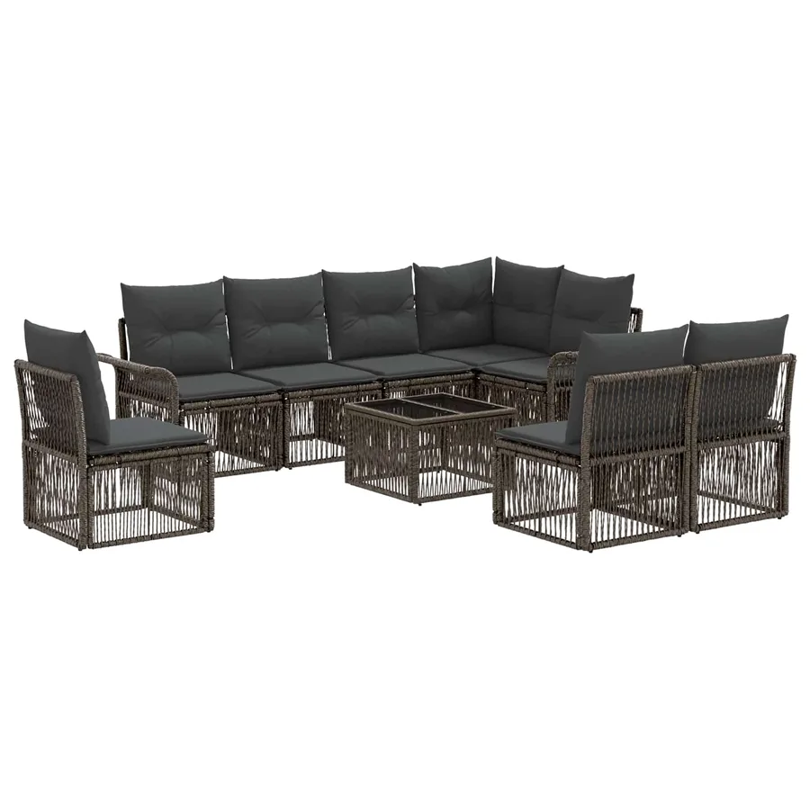 Ensemble de canapé de jardin 9 pcs Gris polyrotin - 2