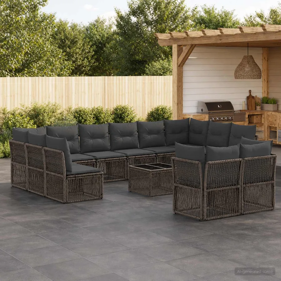 Ensemble de canapé de jardin 13 pcs Gris polyrotin