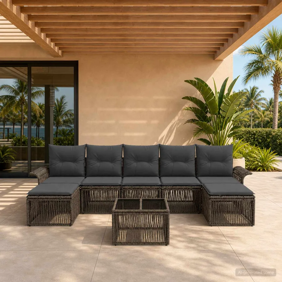Ensemble de canapé de jardin 8 pcs Gris polyrotin