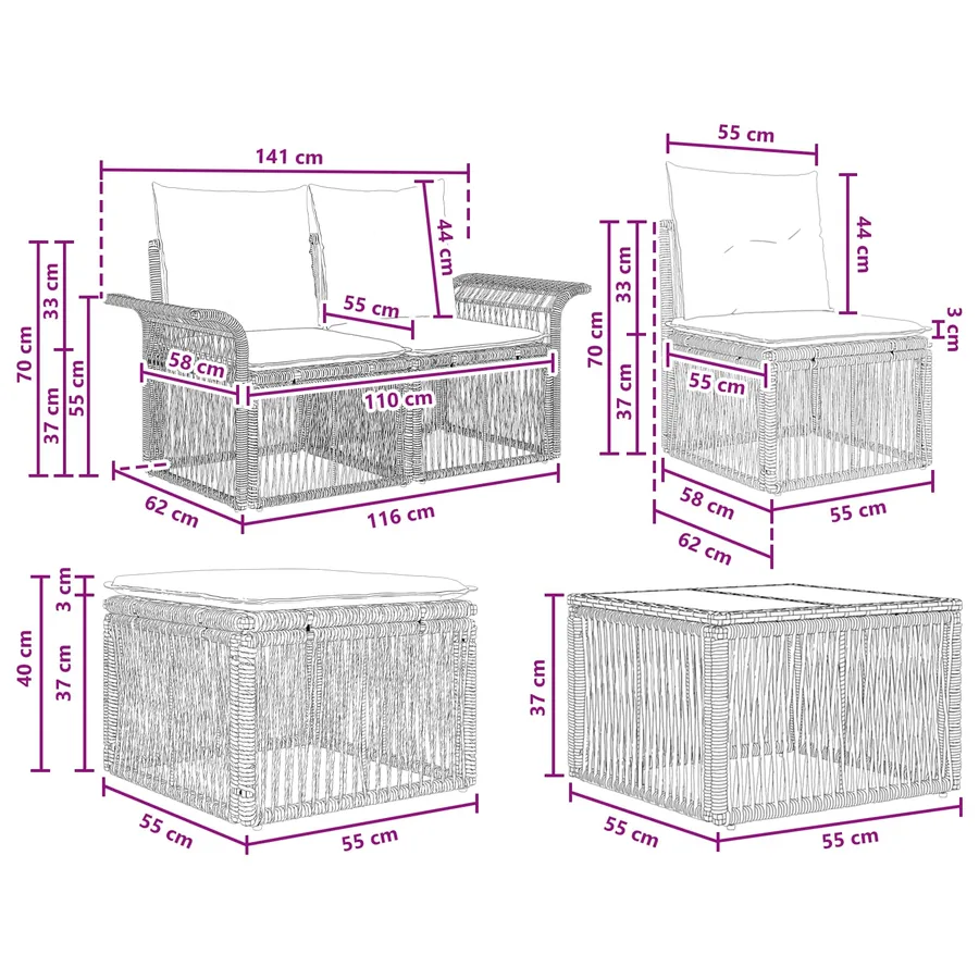 Ensemble de canapé de jardin 8 pcs Gris polyrotin - 10