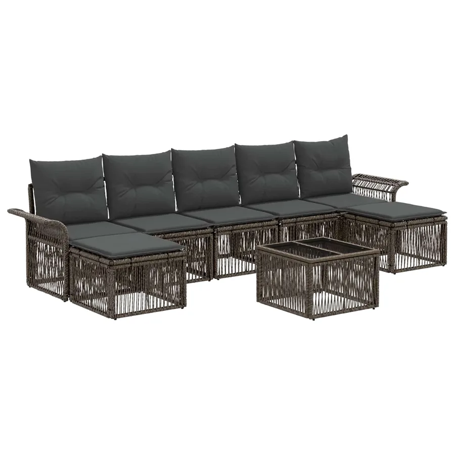 Ensemble de canapé de jardin 8 pcs Gris polyrotin - 2
