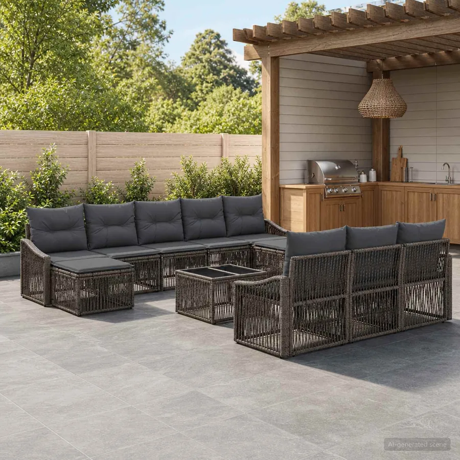 Ensemble de canapé de jardin 11 pcs Gris polyrotin