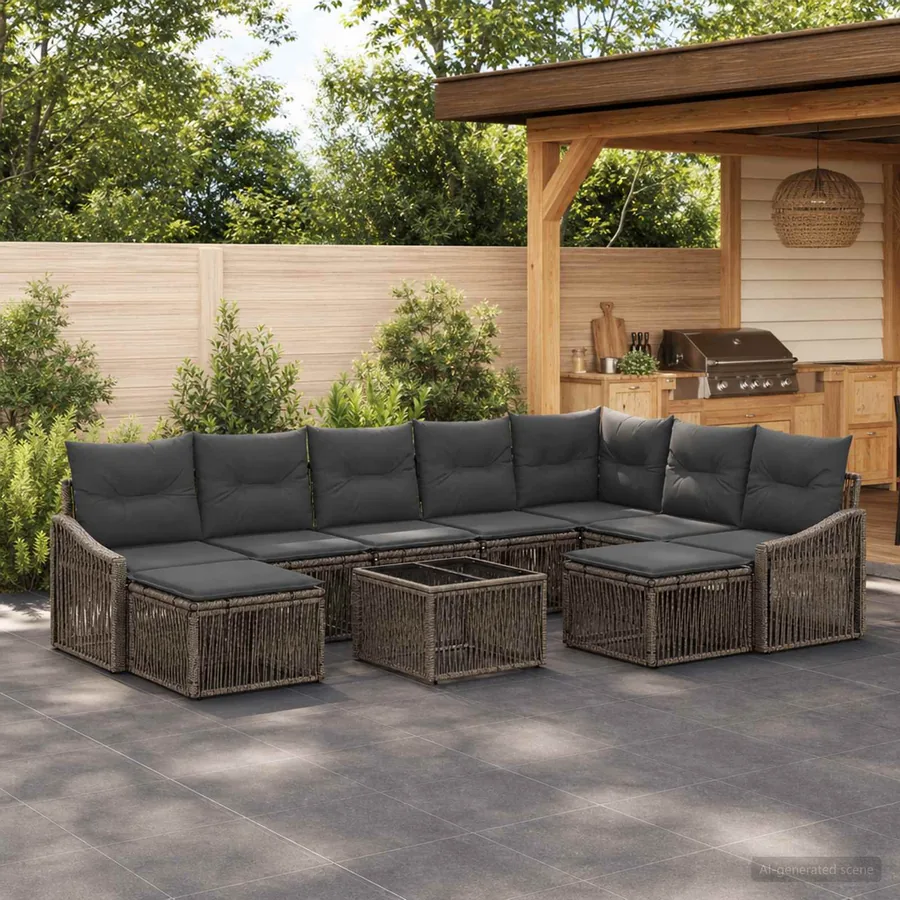 Ensemble de canapé de jardin 10 pcs Gris polyrotin