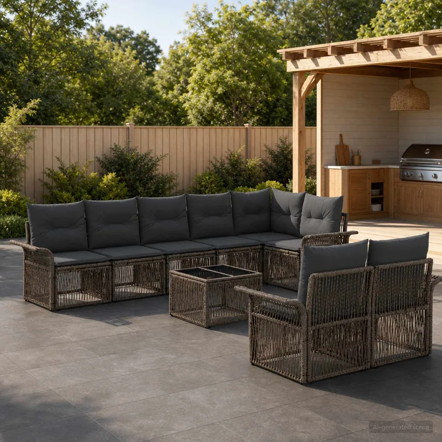 Ensemble de canapé de jardin 9 pcs Gris polyrotin