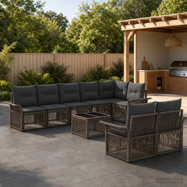 Ensemble de canapé de jardin 9 pcs Gris polyrotin
