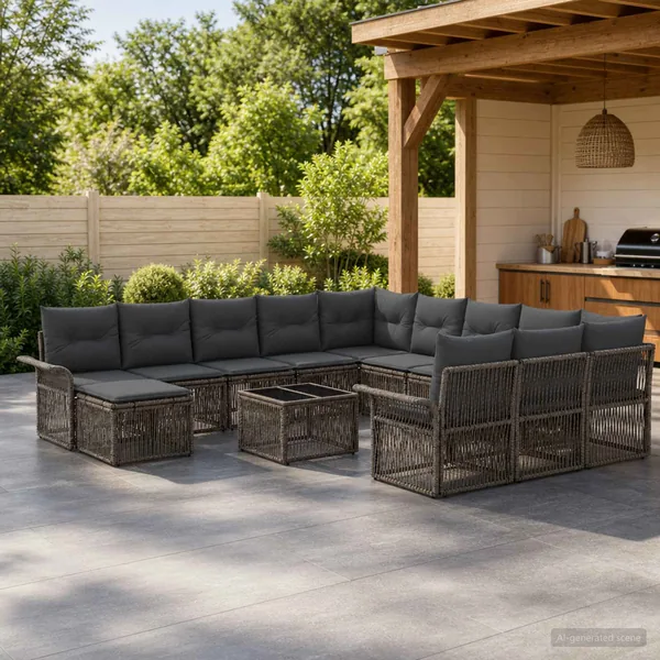 Ensemble de canapé de jardin 13 pcs Gris et Gris foncé