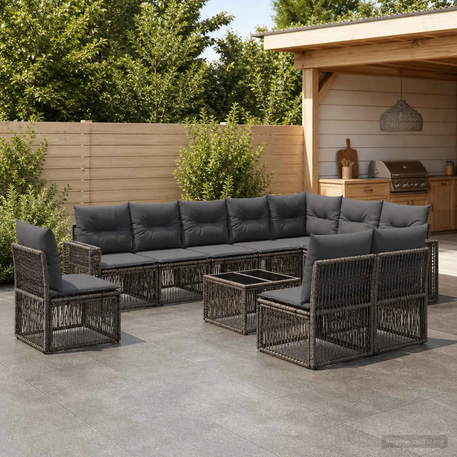 Ensemble de canapé de jardin 11 pcs Gris et Gris foncé
