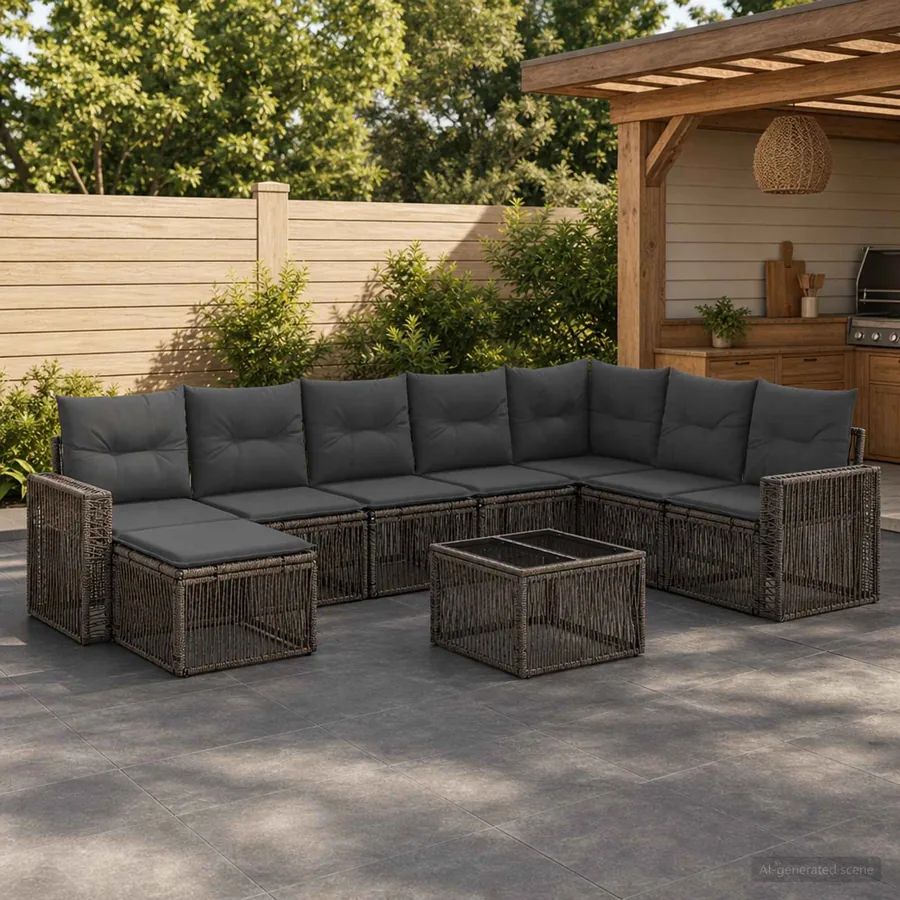 Ensemble de canapé de jardin 9 pcs Gris et Gris foncé polyrotin