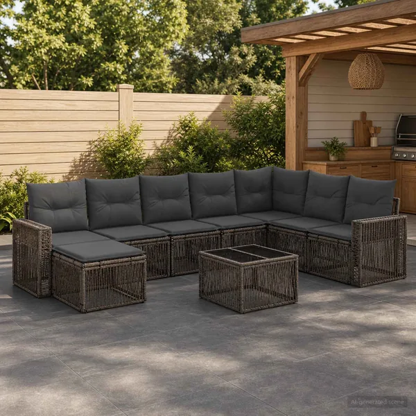 Ensemble de canapé de jardin 9 pcs Gris et Gris foncé polyrotin