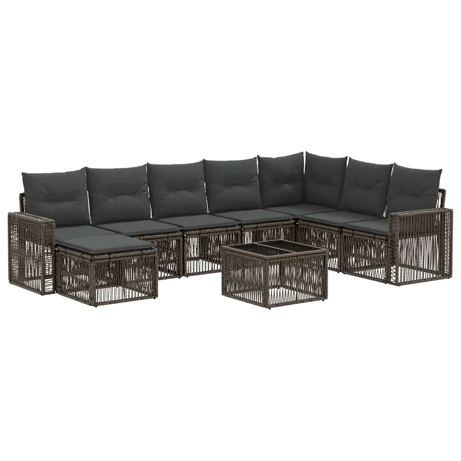 Ensemble de canapé de jardin 9 pcs Gris et Gris foncé polyrotin - 2
