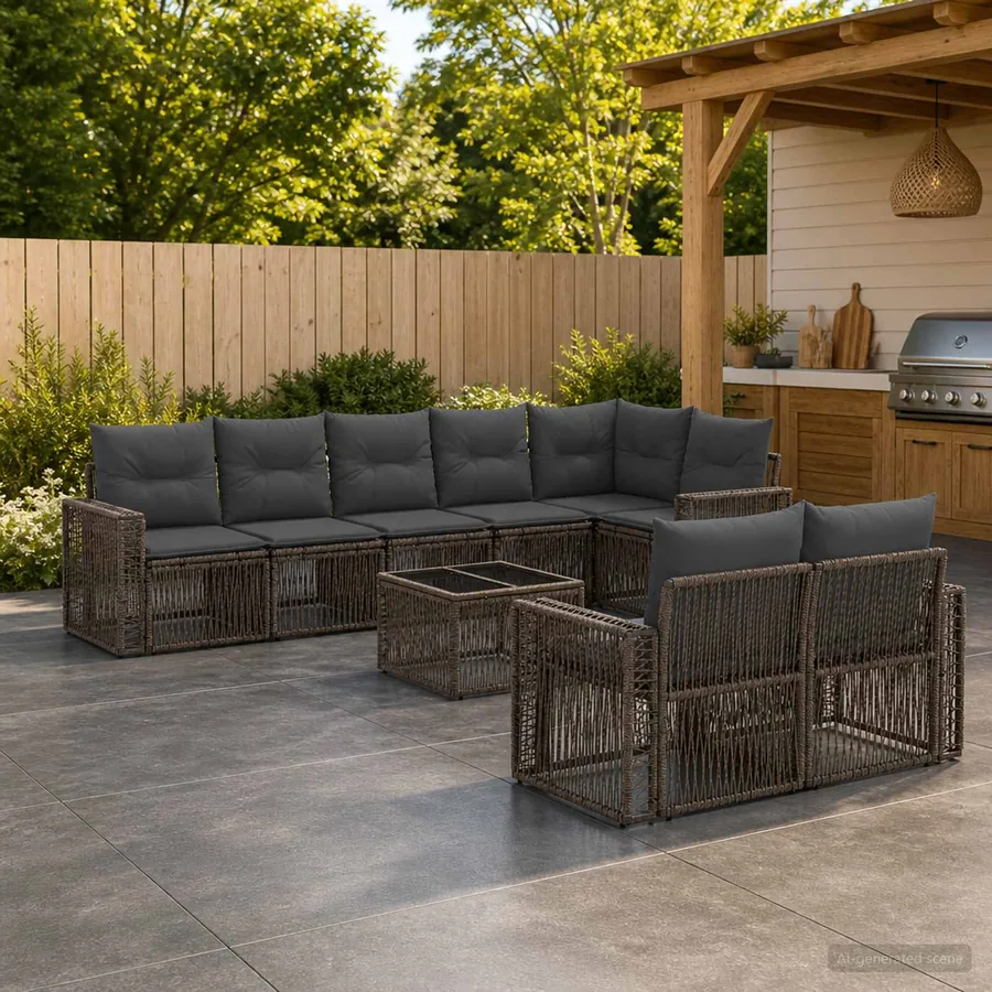 Ensemble de canapé de jardin 9 pcs Gris et Gris foncé polyrotin