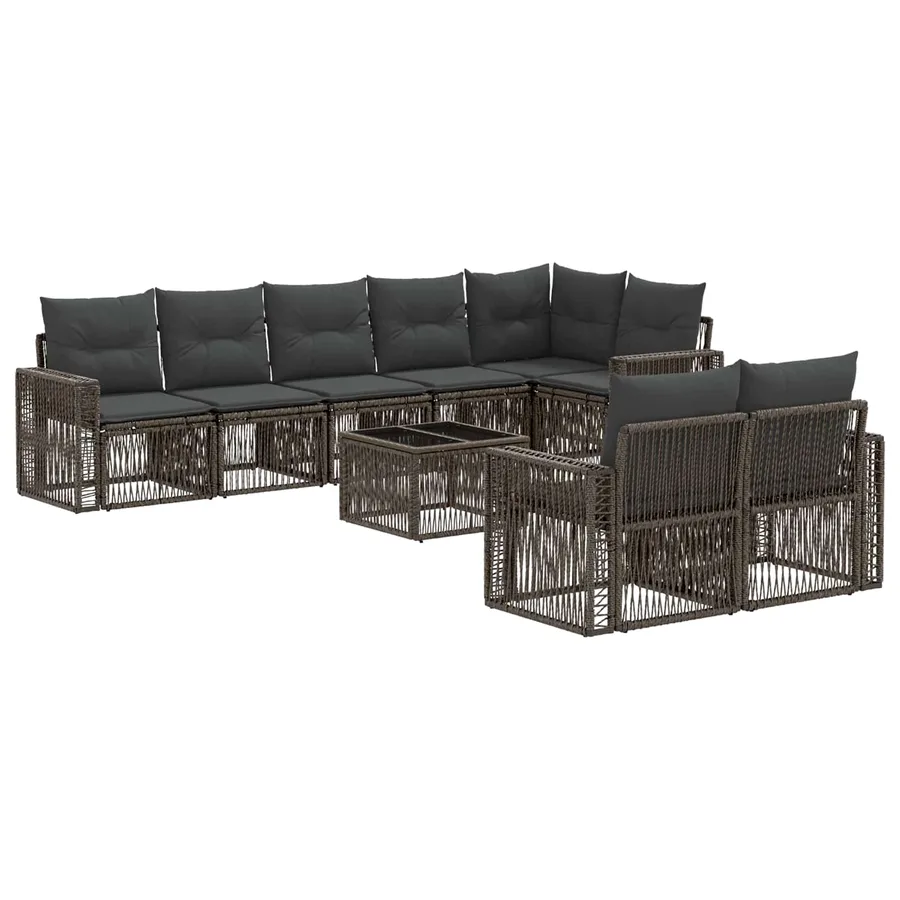 Ensemble de canapé de jardin 9 pcs Gris et Gris foncé polyrotin - 2