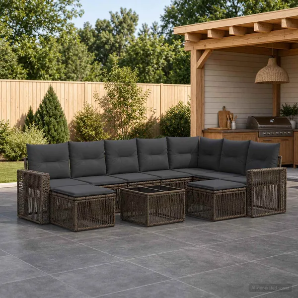 Ensemble de canapé de jardin 10 pcs Gris et Gris foncé