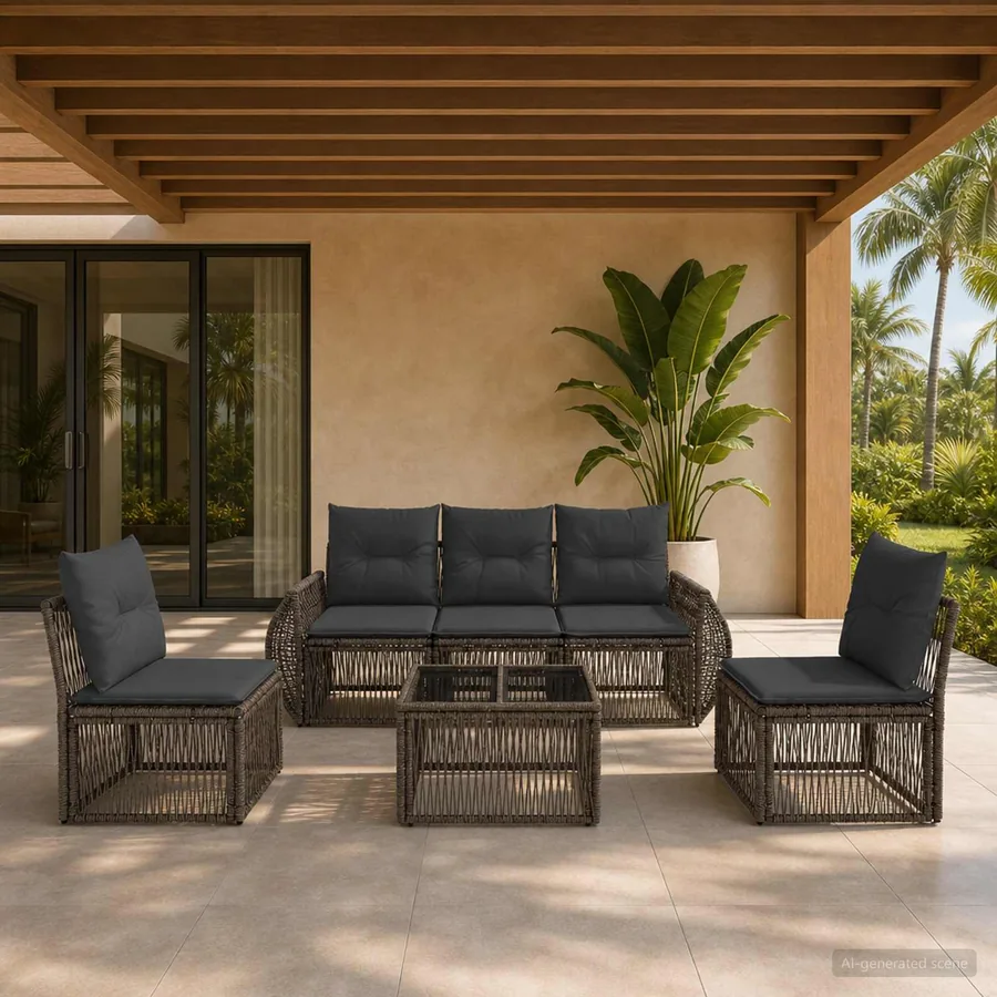 Ensemble de canapé de jardin 6 pcs Gris et Gris foncé polyrotin