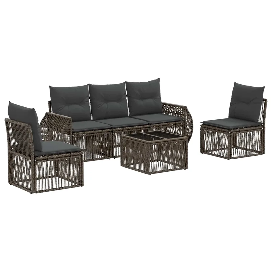 Ensemble de canapé de jardin 6 pcs Gris et Gris foncé polyrotin - 2