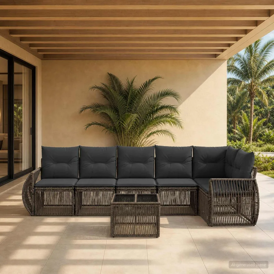 Ensemble de canapé de jardin 7 pcs Gris et Gris foncé polyrotin