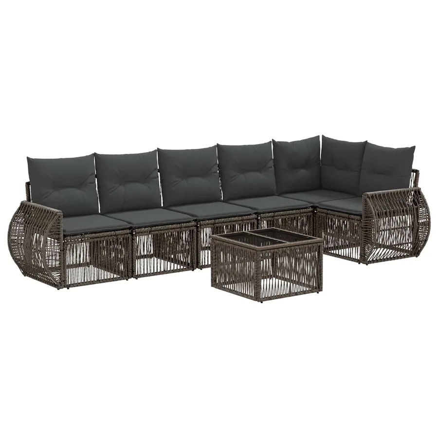 Ensemble de canapé de jardin 7 pcs Gris et Gris foncé polyrotin - 2