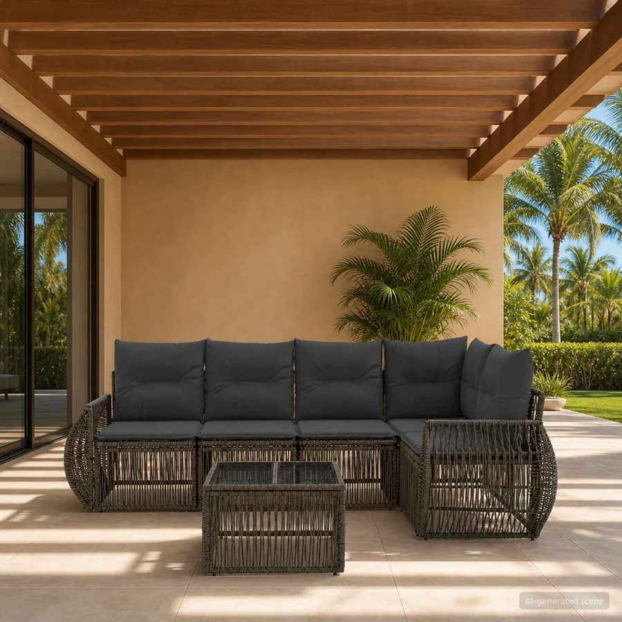 Ensemble de canapé de jardin 6 pcs Gris et Gris foncé polyrotin