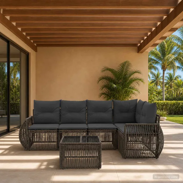 Ensemble de canapé de jardin 6 pcs Gris et Gris foncé polyrotin