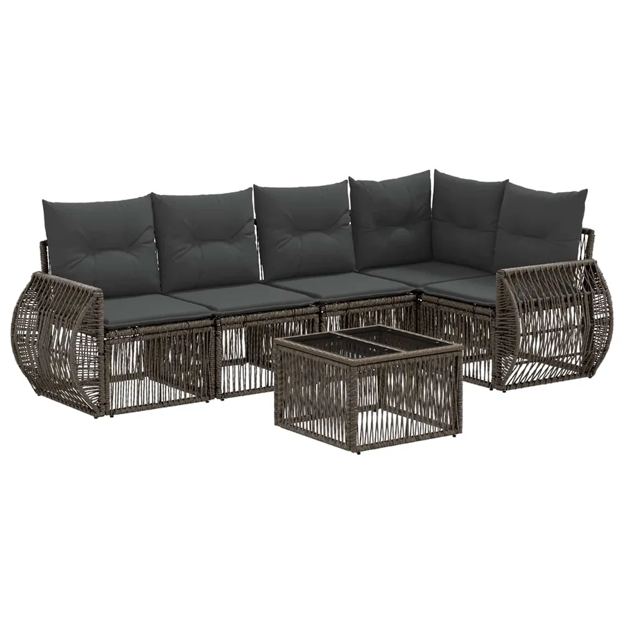 Ensemble de canapé de jardin 6 pcs Gris et Gris foncé polyrotin - 2