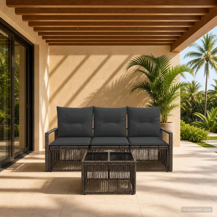 Ensemble de canapé de jardin 4 pcs Gris polyrotin