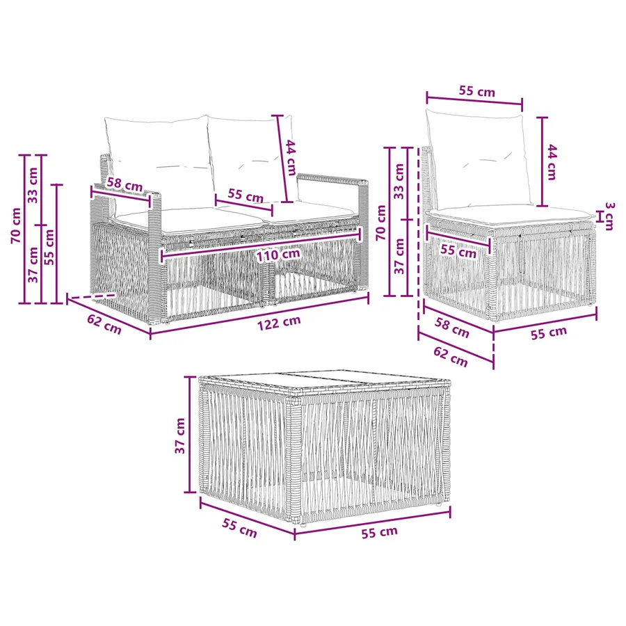 Ensemble de canapé de jardin 4 pcs Gris polyrotin - 9