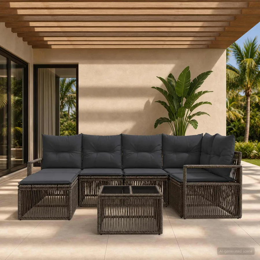 Ensemble de canapé de jardin 7 pcs Gris polyrotin