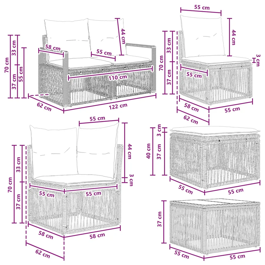 Ensemble de canapé de jardin 7 pcs Gris polyrotin - 11
