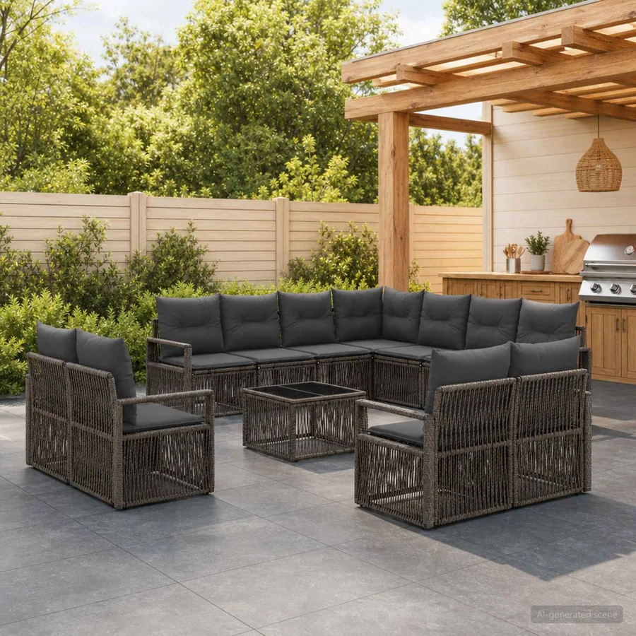Ensemble de canapé de jardin 12 pcs Gris polyrotin