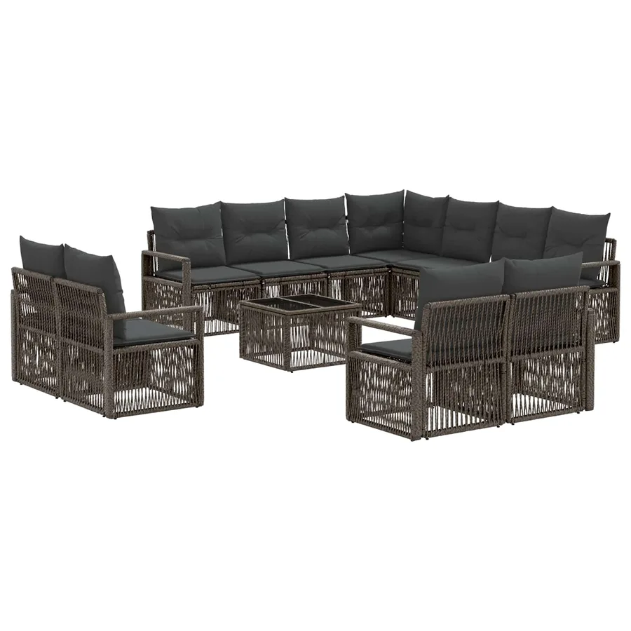 Ensemble de canapé de jardin 12 pcs Gris polyrotin - 2