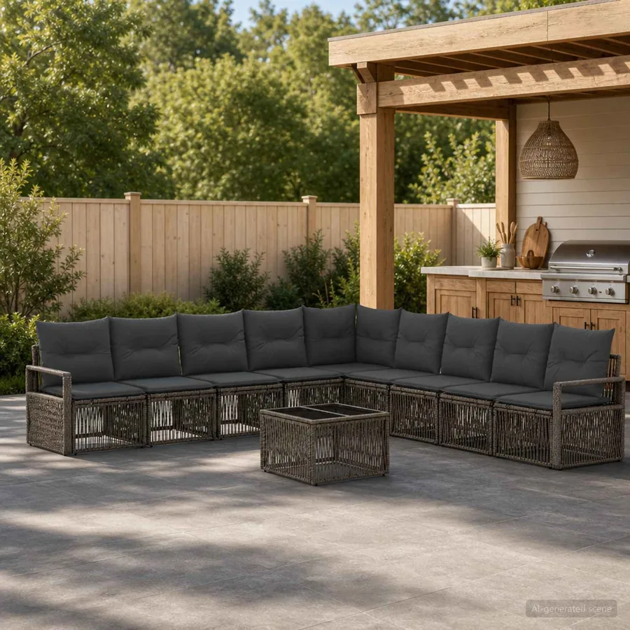 Ensemble de canapé de jardin 10 pcs Gris polyrotin