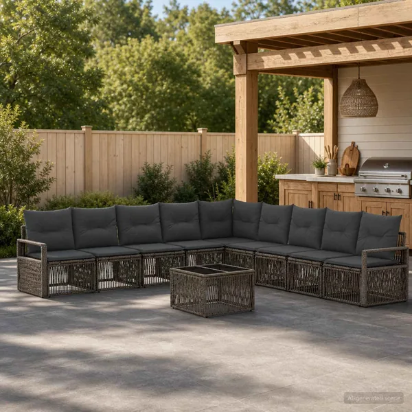 Ensemble de canapé de jardin 10 pcs Gris polyrotin