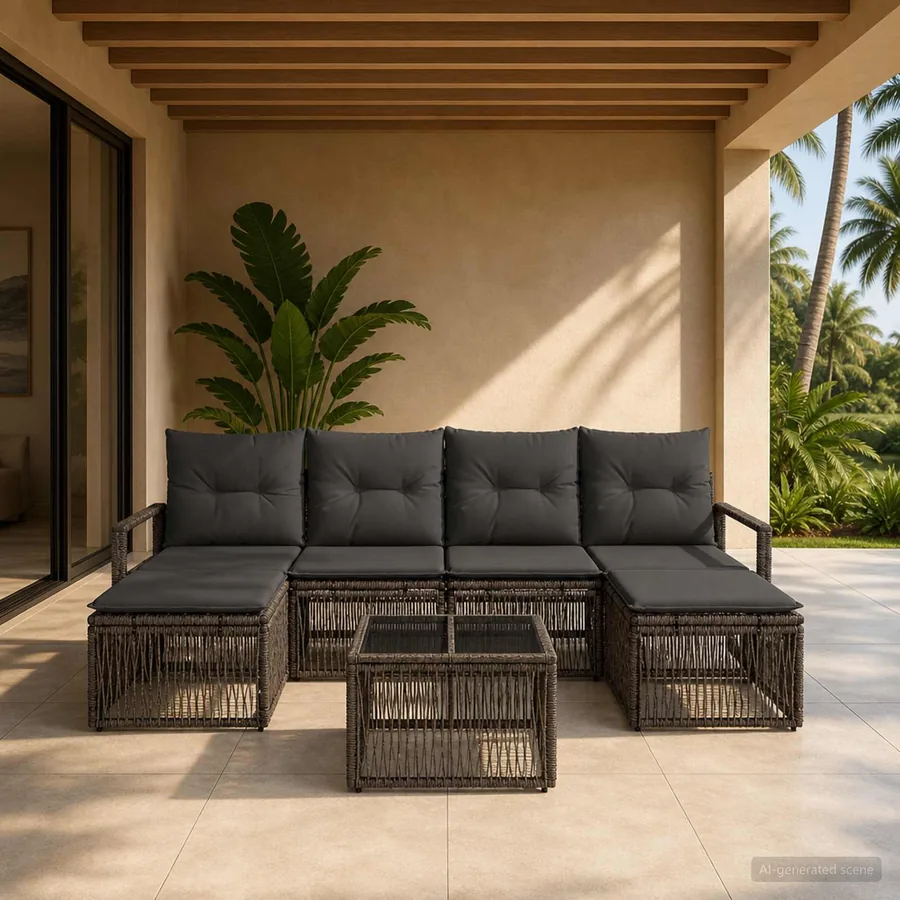 Ensemble de canapé de jardin 7 pcs Gris polyrotin