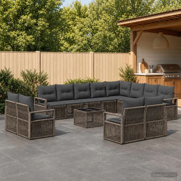 Ensemble de canapé de jardin 13 pcs Gris polyrotin